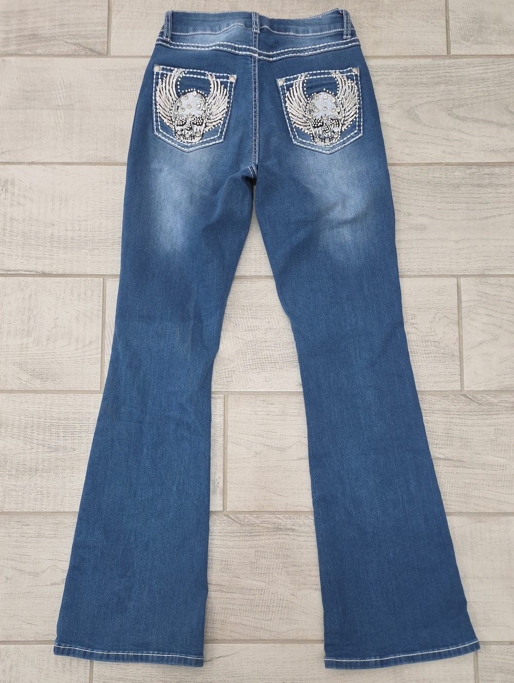 H&Y Jeans Skull Pocket Women's Size 3/4 Embellished Festival Flare